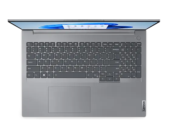 Overhead shot of keyboard with numeric pad on the Lenovo ThinkBook 16 Gen 6 laptop.