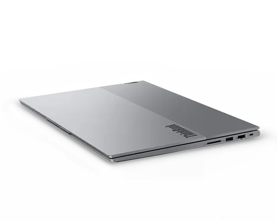 Closed-cover Lenovo ThinkBook 16 Gen 6 laptop showcasing dual-toned top cover in Arctic Grey.
