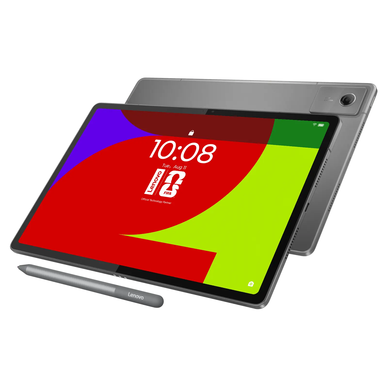 Lenovo Idea Tab Plus tablet – front view showing lock screen, landscape orientation