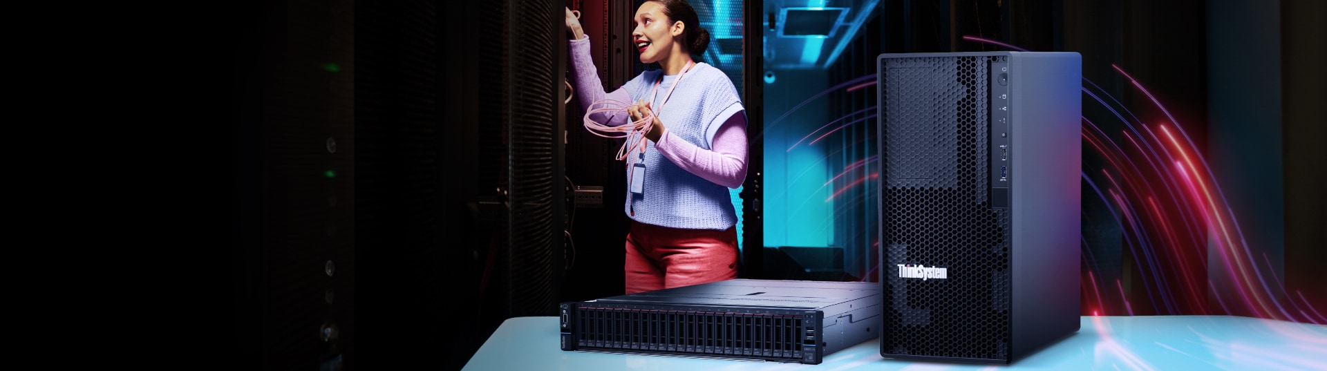 Image of two Lenovo servers: on the left, a ThinkSystem ST650 V3 server, and on the right, a V4 rack server with a clock icon, highlighting a special promotion.