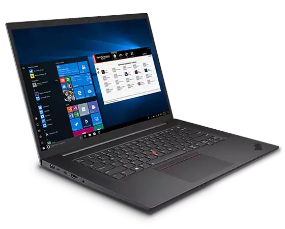 Lenovo ThinkPad P1 Gen 4 mobile workstation open 90 degrees, angled to show left-side ports.