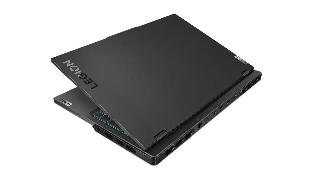 Legion Pro 7i Gen 8 (16, Intel) rear facing right and partially closed with view of rear ports