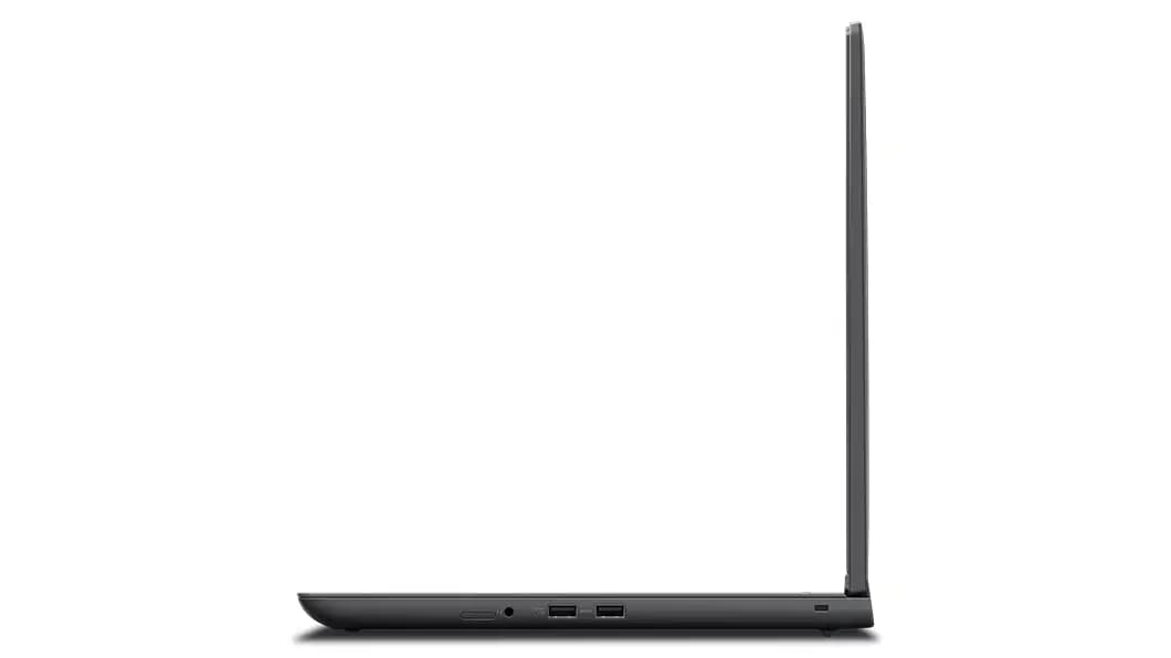 Right-side profile of Lenovo ThinkPad P16v (16, Intel) mobile workstation, opened 90 degrees, showing edges of display & keyboard, & right-side ports