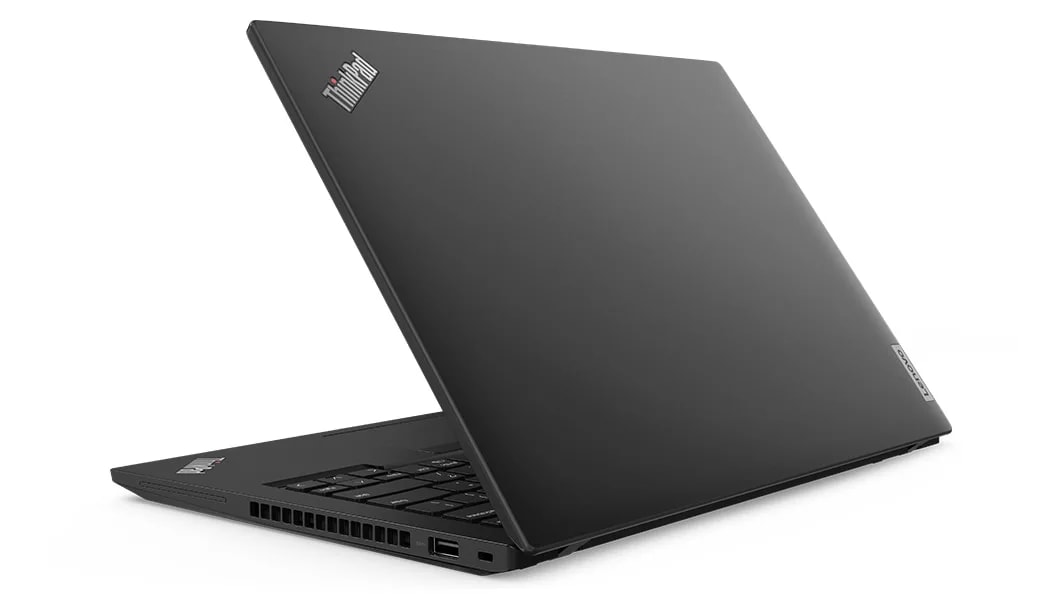 ThinkPad P14s Gen 4 (14, Intel) portable workstation – rear view from the right, lid partially open