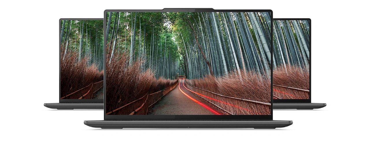 Trois vues avant du portable 2-en-1 Lenovo Yoga Pro 9i Gen 8 (16