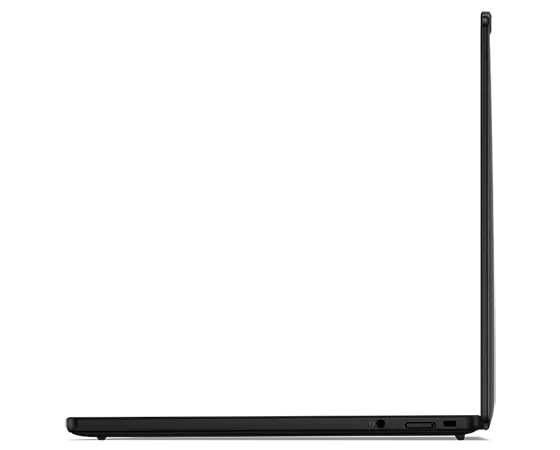 Right-side profile of the Lenovo ThinkPad X13s laptop open 90 degrees. 