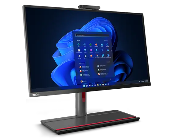 Forward-facing Lenovo ThinkCentre M90a Pro Gen 4 (27″ Intel) all-in-one PC, at a slight angle, showing display and stand