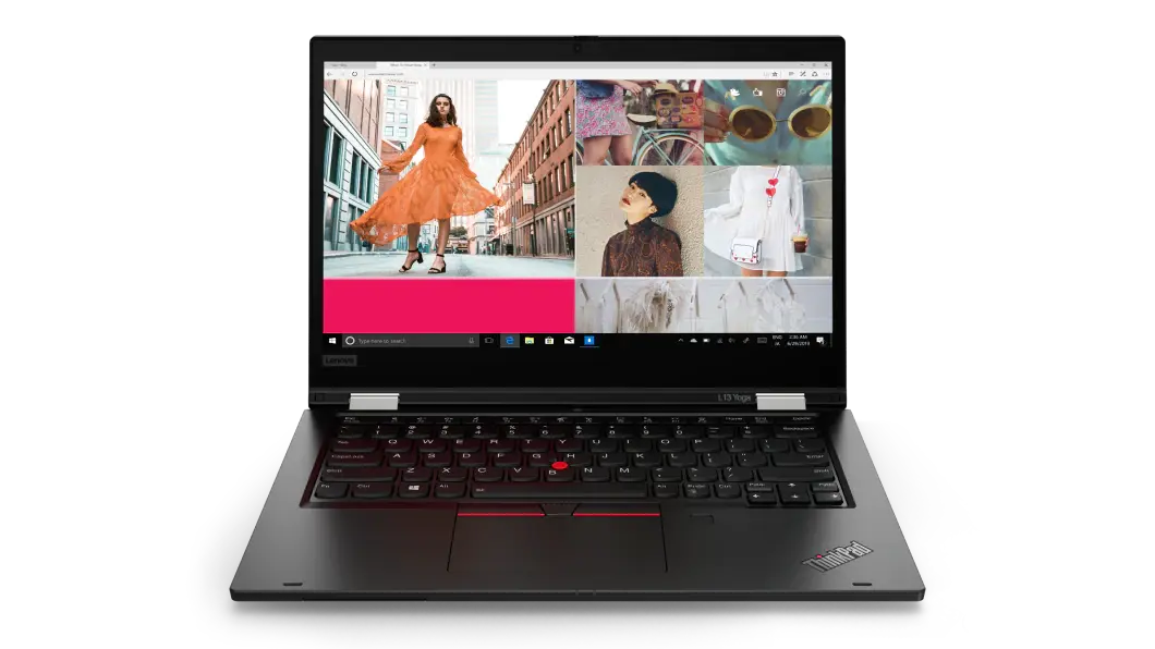 Vista frontal de la laptop Lenovo 2 en 1 ThinkPad L13 Yoga 2da Gen con su teclado visible