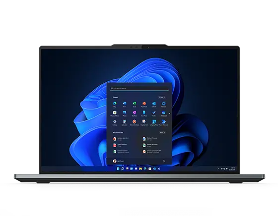 Front facing Lenovo ThinkPad Z16 Gen 2 laptop, showcasing the display with Windows 11 Pro Start menu.