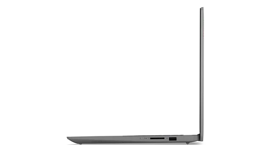Vista del perfil derecho de los puertos del portátil IdeaPad 3i 7ma Gen (15”, Intel) en color Arctic Grey – colores sujetos a disponibilidad