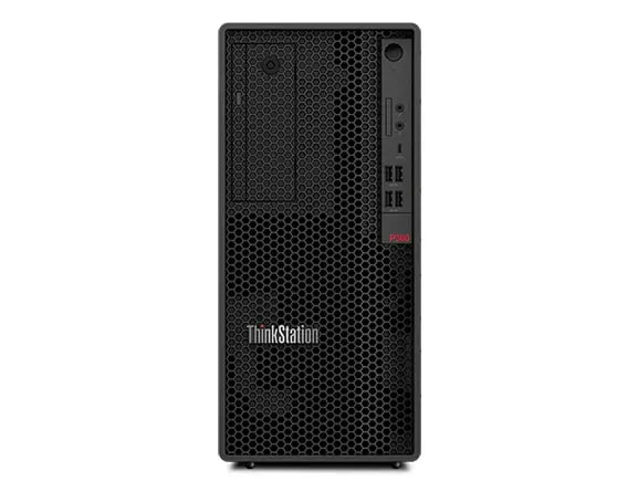 Front-facing Lenovo ThinkStation P360 tower workstation.