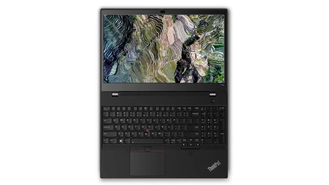 Lenovo ThinkPad T15p open 180 degrees, top view