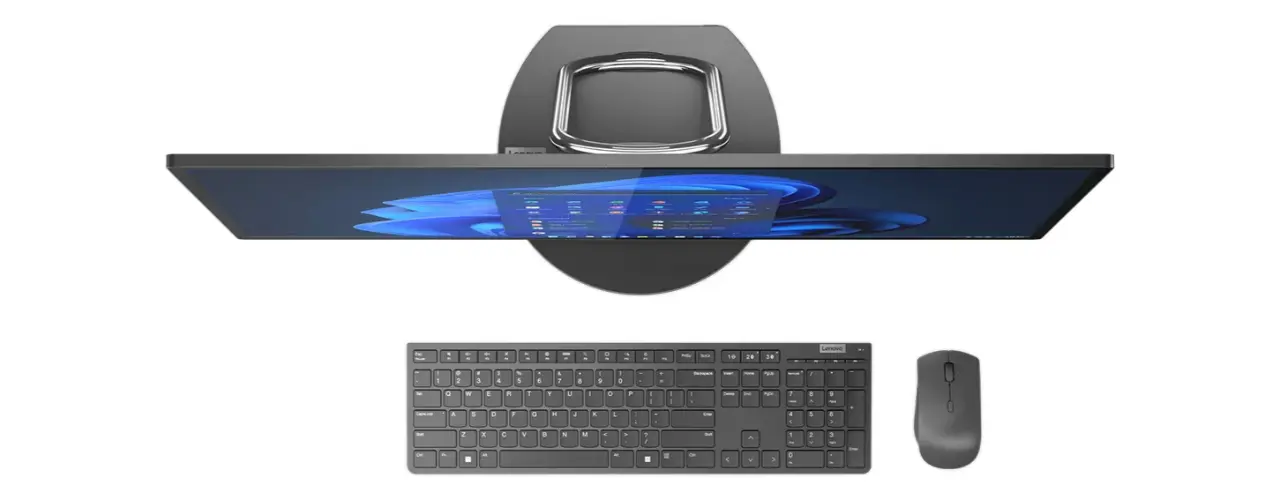 Top down view of Yoga AIO 9i Gen 8 with optional mouse and keyboard