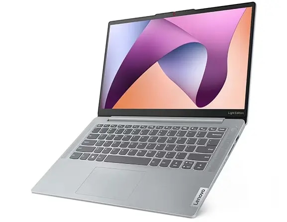 Front-facing IdeaPad Slim 5i Gen 8 laptop, angled slightly showing keyboard, display with Windows 11 bloom, & right-side ports