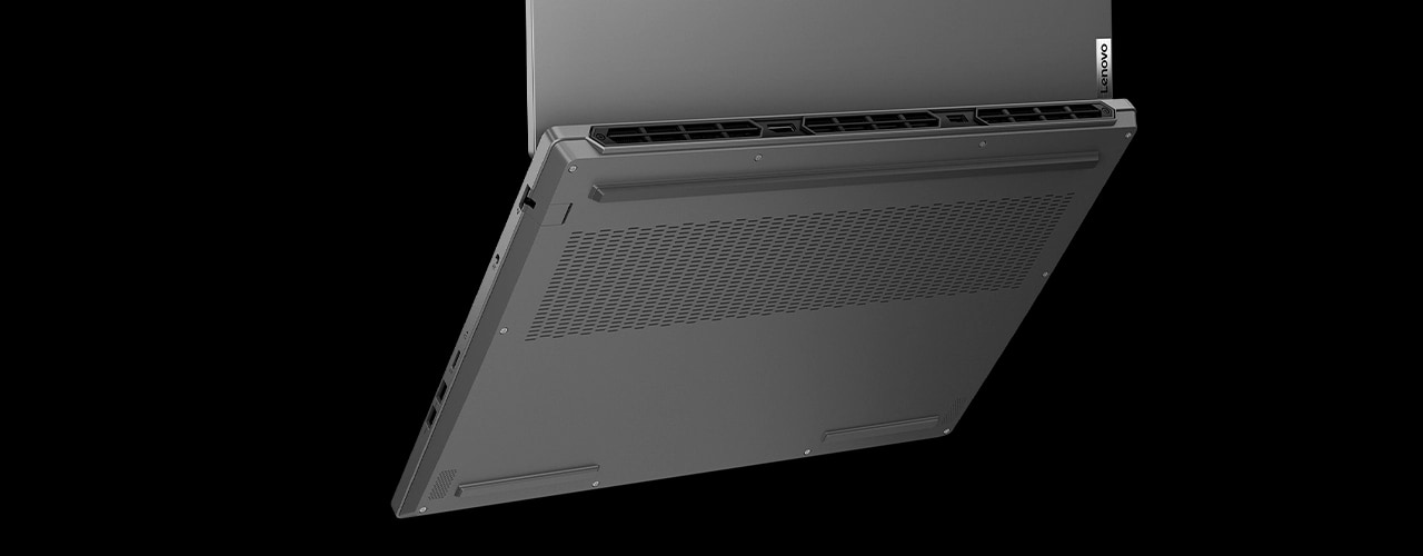 Up close view of the Legion 5i laptop bottom cover and rear vents and ports