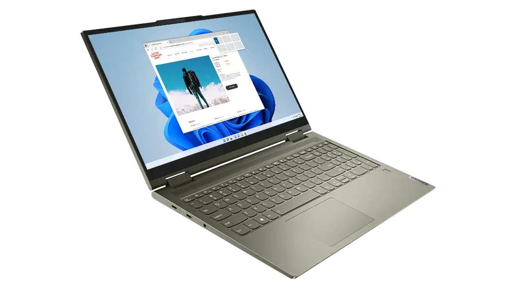 Imagen del perfil izquierdo de la laptop 2 en 1 Yoga 7i (15.6”, Intel) abierta a poco más de 90° en color slate grey (gris pizarra)