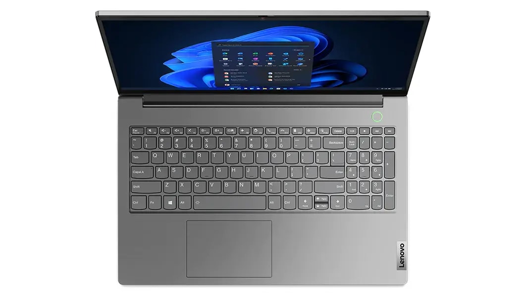Perfil de la lateral izquierda de la portátil Lenovo ThinkPad L15 3ra Gen (15&quot;, AMD) con la tapa abierta
