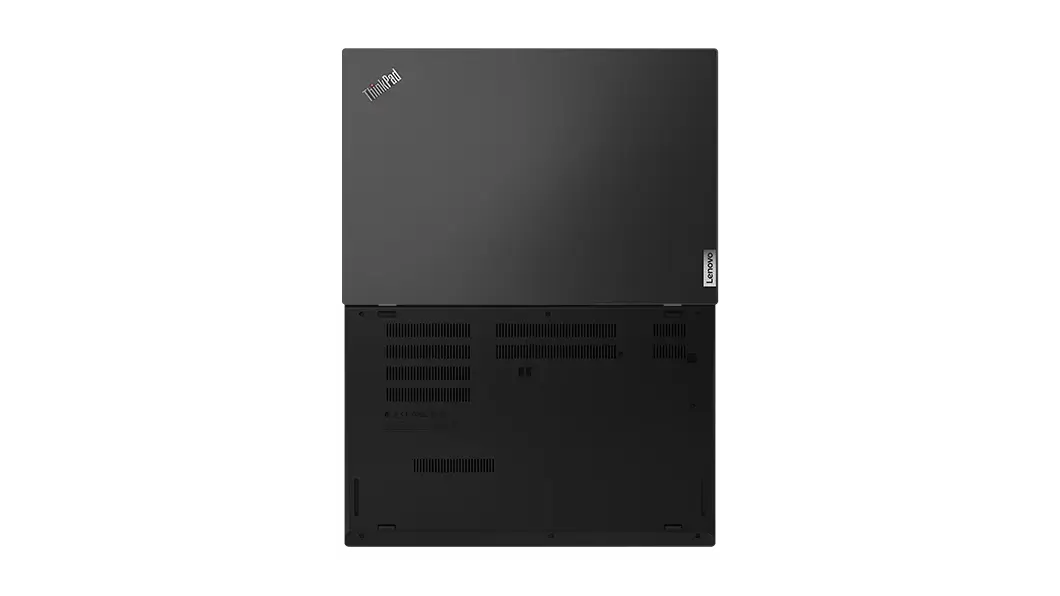 Imagen de la parte inferior de la laptop ThinkPad L15 (15.6”, AMD) abierta a 180°