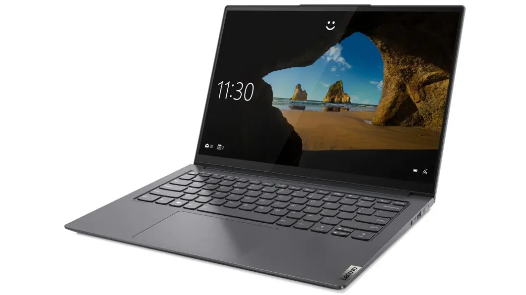 Vista del lateral derecho de la laptop Yoga Slim 7 Pro 14” AMD gris pizarra