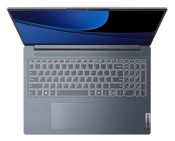 Top-down view of IdeaPad Slim 5i laptop keyboard and display