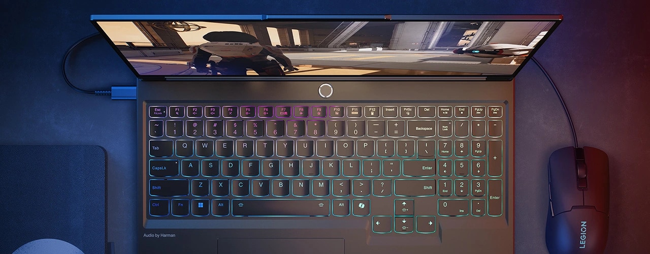 Lenovo Legion 7i Gen 9 (16″ Intel) top view of Legion TrueStrike keyboard