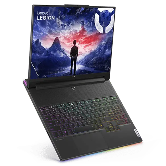 Legion 9i (16″ Intel) Front Facing Right, fully opened with Windows 11 on the screen