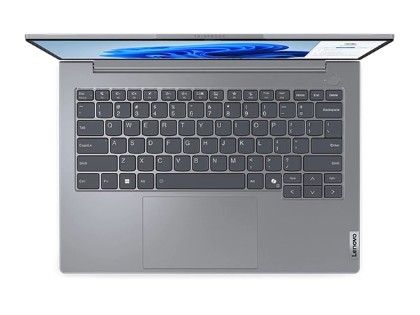 Lenovo ThinkBook 14 Gen 7 Notebook von oben mit Tastatur in voller Größe.