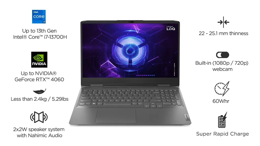 Laptop Gamer Lenovo LOQ 15.6 Intel Core i7 13a Gen 10 núcleos 16GB 512GB  SSD NVIDIA RTX4050 82XV006ELM