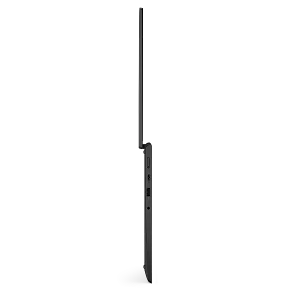 Vista de perfil del lateral derecho superfino del portátil 2-en-1 Lenovo ThinkPad L13 Yoga de 4.ª generación abierto en un ángulo de 180 grados.