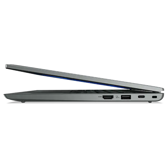 ThinkPad L13 Gen 3 laptop facing left, slightly open, showing side ports