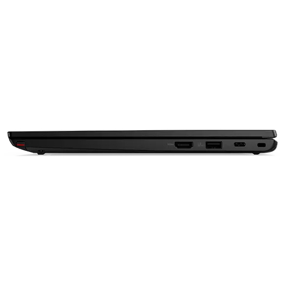 Vista de perfil del lateral derecho del portátil 2-en-1 Lenovo ThinkPad L13 Yoga de 4.ª generación cerrado.