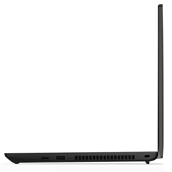 Vue droite de l'ordinateur portable Lenovo ThinkPad L14 Gen 4 (14" AMD) avec capot ouvert
