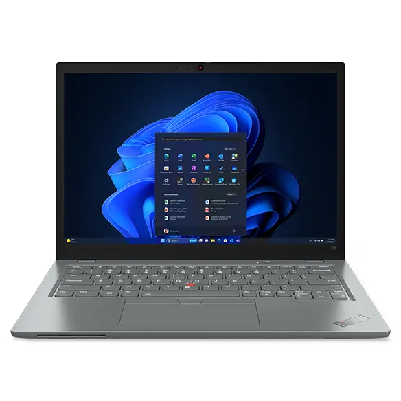 Notebook Lenovo ThinkPad L13 Gen 5 in Storm Grey von vorne mit Startbildschirm auf dem Display