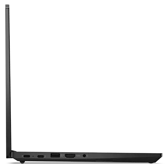 ThinkPad E14 Gen 5 (14″ Intel) laptop – left side view, lid open