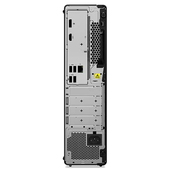 Rear view of Lenovo ThinkCentre M70s Gen 5 small form factor desktop, showing ports & slots.