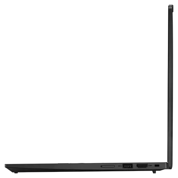Right side view of Lenovo ThinkPad X13 Gen 5 laptop, open 90 degrees.