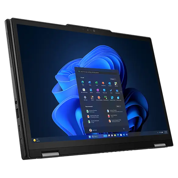 Lenovo ThinkPad X13 2-in-1 Gen 5 laptop in tablet mode, viewed from front left.