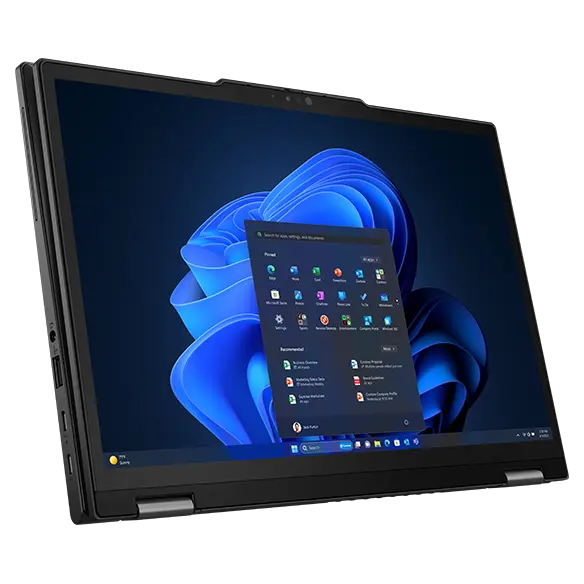 Lenovo ThinkPad X13 2-i-1 Gen 5 bärbar dator i surfplatteläge, sedd framifrån vänster.