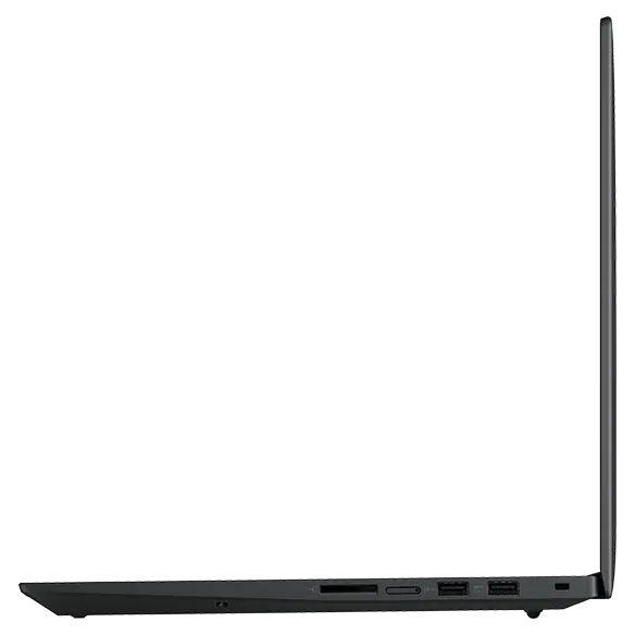 Profil du côté droit de la station de travail mobile Lenovo ThinkPad P1 Gen 6 (16" Intel) ouverte à 90 degrés, montrant les bords de l’écran et du clavier, ainsi que les ports du côté droit