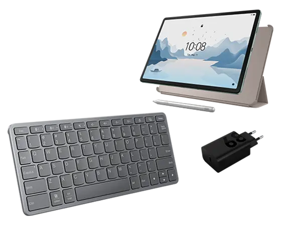 Lenovo Tab P12 with Matte Display (8GB 128GB) (Wifi) - Sage Green + Pen, Folio (Oat), Charging Adaptor & Bluetooth Wireless Keyboard MediaTek Dimensity 7050 Prozessor (2,60 GHz )/Android/128 GB UFS 2.2