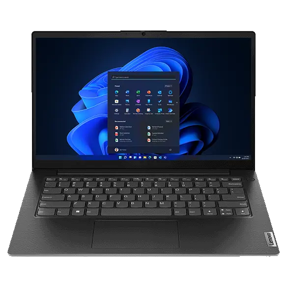 A front-facing Lenovo V14 Gen 4 (Intel) laptop in Business Black
