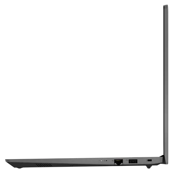 Right-side profile of Lenovo V15 Gen 3 (15&quot; Intel) laptop, opened 90 degrees, showing edge of display and keyboard, plus ports