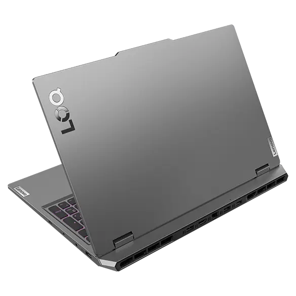 Back right angle view of the Lenovo LOQ 15AHP9 laptop, partially opened