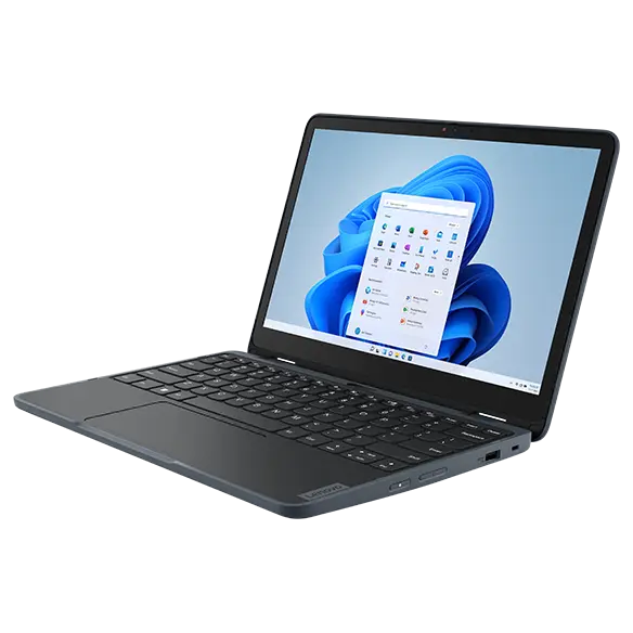 Lenovo 300w Yoga Gen 4 (11” Intel) 2-in-1 laptop – showing Windows menu in laptop mode, from front right