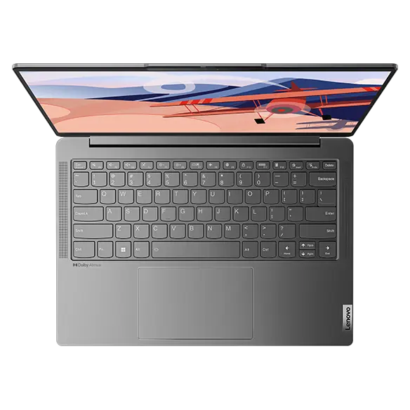 Top-down view of Yoga Slim 6 Gen 8 laptop keyboard and display