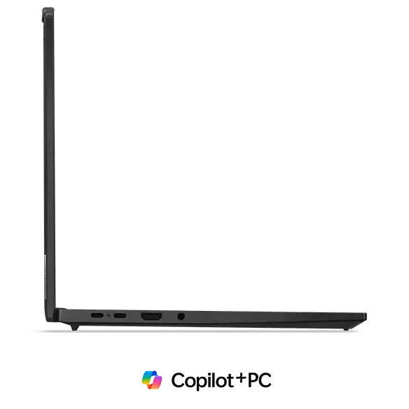 Left-side profile of the Lenovo ThinkPad T14s Gen 6 laptop open 90 degrees.