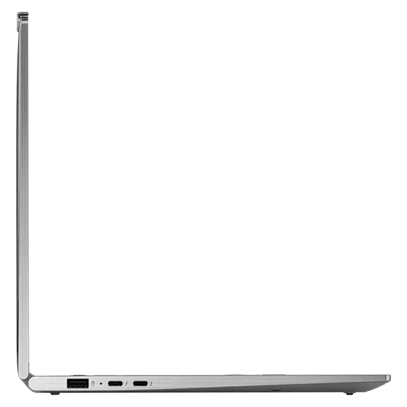 Left-side profile of the Lenovo ThinkPad X1 2-in-1 convertible laptop open 90 degrees. 