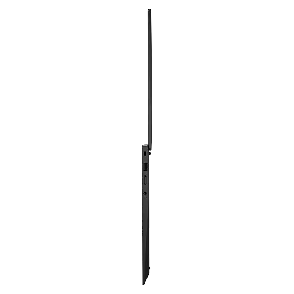 Right-side profile of Lenovo ThinkPad X1 Carbon Gen 10 laptop open 180 degrees.