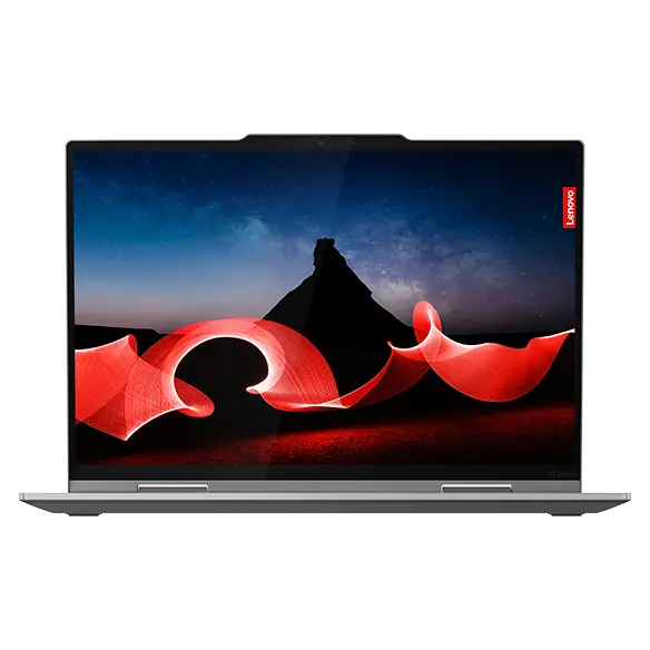 Front-facing Lenovo ThinkPad X1 2-in-1 convertible laptop showcasing the 14 inch display. 