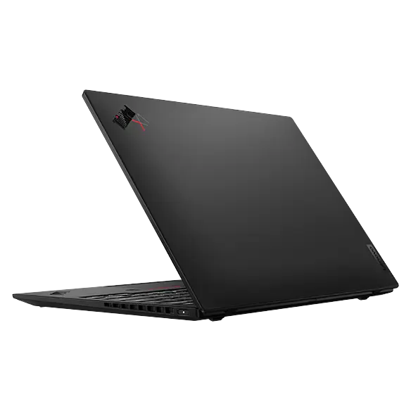 Rear-facing Lenovo ThinkPad X1 Nano Gen 3 laptop open slightly less than 90 degrees, angled to show right-side ports.